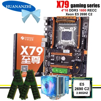 شراءلوحة أم للألعاب رائعة HUANANZHI Deluxe X79 LGA2011 مع وحدة معالجة مركزية M.2 NVMe Intel Xeon E5 2690 C2 2.9GHz مع ذاكرة وصول عشوائي مبرد 64G RECC