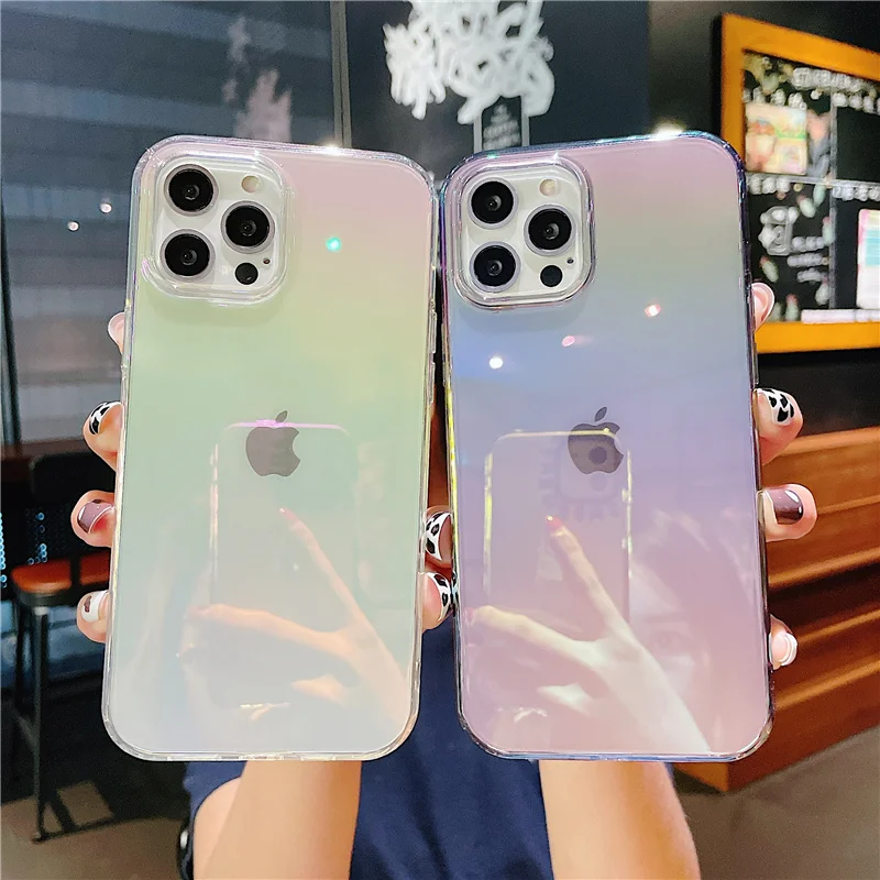Electroplated laser case For iphone 12 Pro Max Transparent armor case for iphone 11 11Pro X XR XSMax 7 8Plus SE2020 hard cover