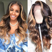 Бразильские волнистые волосы Синтетические волосы на кружеве парики из натуральных волос на кружевной предварительно 13x6 Мёд блонд Remy эффектом деграде(переход от темного к Цвет бесклеевой парик с подсветкой 150