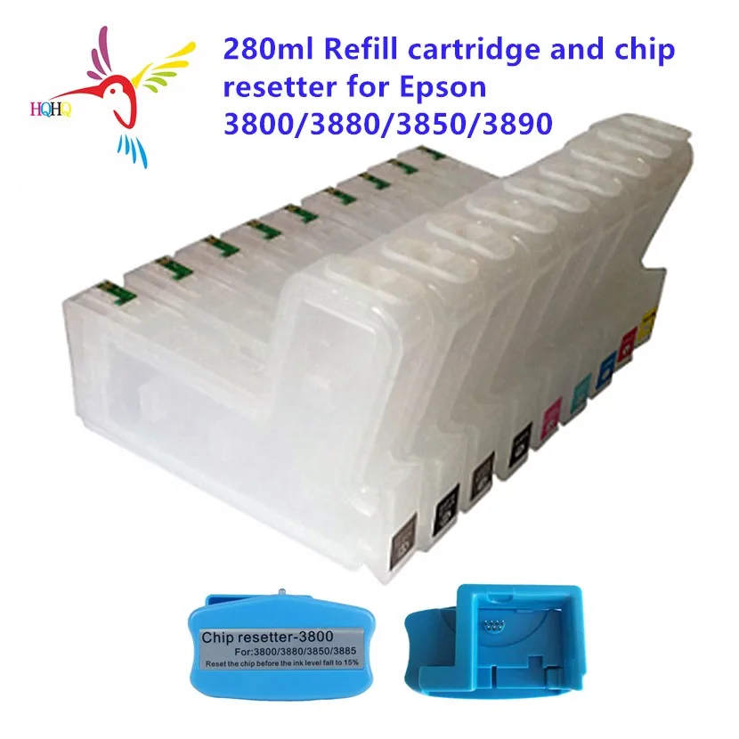 

9pcs 280ml Empty Refill Cartridge with Chip Sensor and 1pc Resetter for Epson 3800/3880/3850/3890 Printer Printing