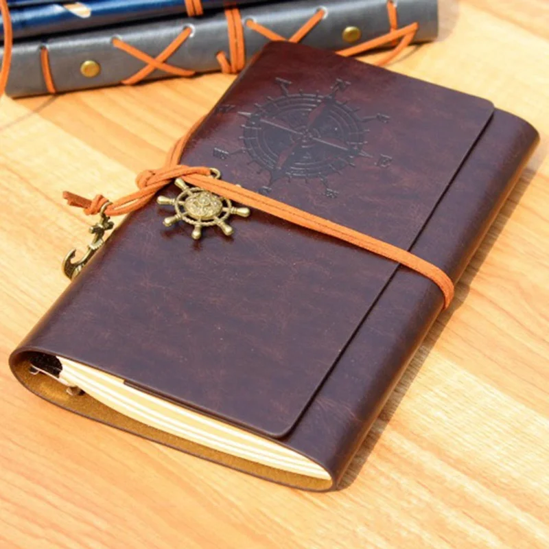 Retro Vintage Leather Cover Notebook Blank Diary Pirate Design Paper Note Book Traveler Notepad Stationery Learning Supplies