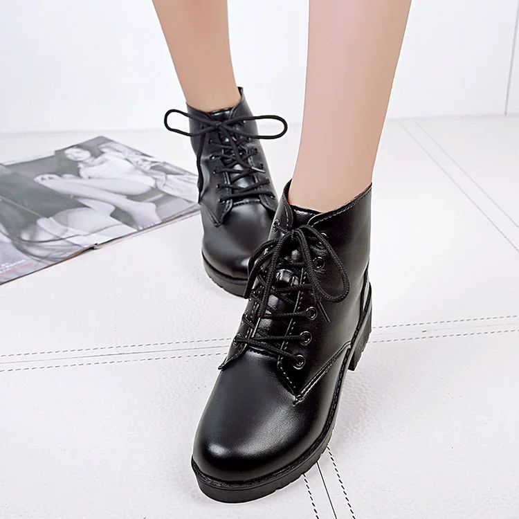 

Spring And Autumn New Style PU Leather Martin Boots Women's England 5-Hole Short Boots Low Heel Flat Motorcycle Boots Autumn And