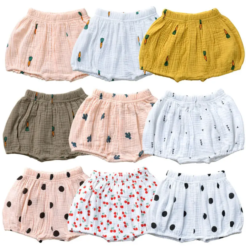 9 Colors Summer New Baby Fashion Casual Large PP Shorts Infant Solid Color Cotton Linen Print Bloomers Toddler Girls Bread Pants | Детская