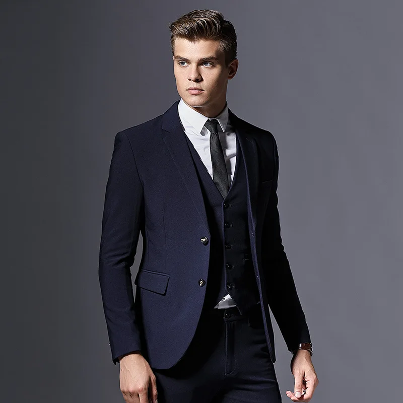 Navy (3 Piece) Классические мужские костюмы, наборы, приталенный мужской деловой костюм деловая офисная одежда, повседневный мужской костюм - Цвет: Navy (3 Piece)