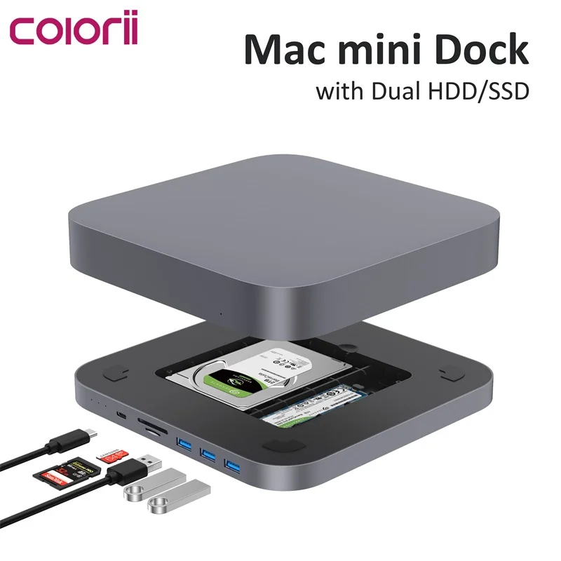 Colororii-Hub USB C para Mac mini M1/M2, con carcasa HDD 2,5, SATA, NVME,  M.2, SSD, funda HDD a USB C Gen 2, SD/TF, estación de acoplamiento