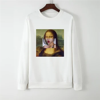 

Hatless Casual Harajuku Loose Gothic Autumn Winter Mona Lisa Funny Print Oversized Hoodie Sportswear Femme Pullovers Clothes
