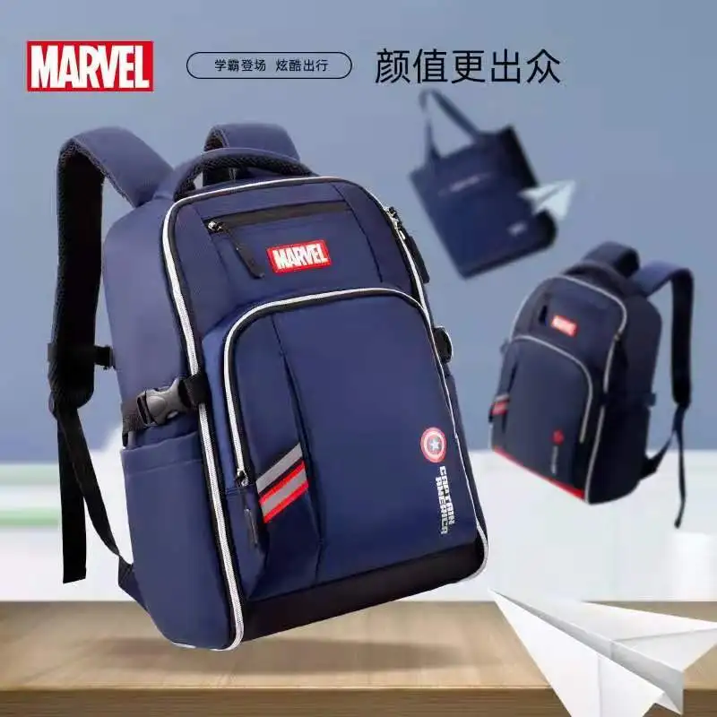 Genuine Disney New School Bags For Boys Primary Student Shoulder Orthopedic Backpack Spider Iron Man Captain America Mochila