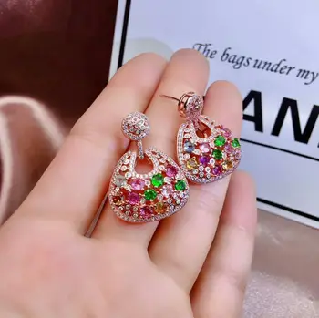 

MEIBAPJ NATURAL BRAZIL PINKYCOLOR TOURMALINE COLORFUL DROP EARRINGS REAL 925 SOLID SILVER FINE CHARM WEDDING JEWELRY FOR WOMEN