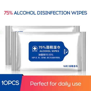 

10pcs Disposable 75% Alcohol Wipes Portable Hand Towel Wash Skin Cleaning Care Sterilization Disinfection Wipes for Antiseptic
