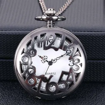 

Hollow Skeleton Arabic Numerals Quartz Pocket Watch Men Women Necklace Quartz Engraved Fob Retro Pendant Pocket Watch Chain Gift