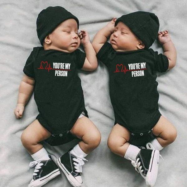 You're My Person Print Newborn Body Black Cotton Baby Boy Body Infantil Twin Baby Clothes 0-24M