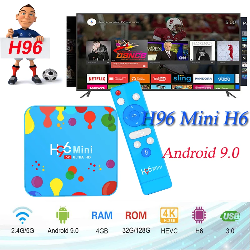 Android tv box H96 MINI H6 Android 9,0 smart tv приставка медиаплеер 6K HDR H.265 2,4G/5G WiFi Поддержка ip tv m3u подписка