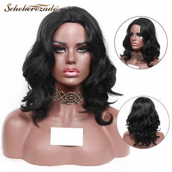

Scheherezade Natural Black Synthetic Wigs For Black Women Short Wave Bob Wigs Medium Length Wig High Temperature Fiber