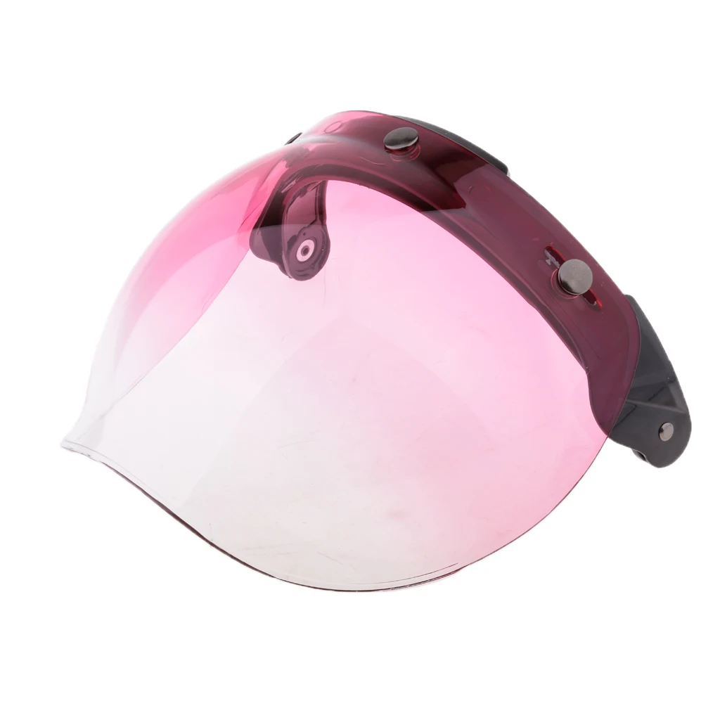 3 Snap Gradient Motorcycle Vintage Retro Helmet Bubble Visor Flip Up Open Face Shield Lens