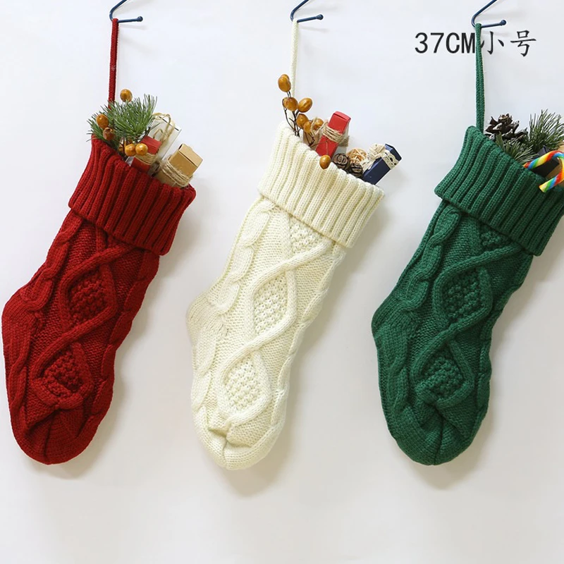 

37cm Knitted Christmas Stockings Christmas Candy Gift Bag Fireplace Decoration Xmas Tree Hanging Decor Christmas Decorations