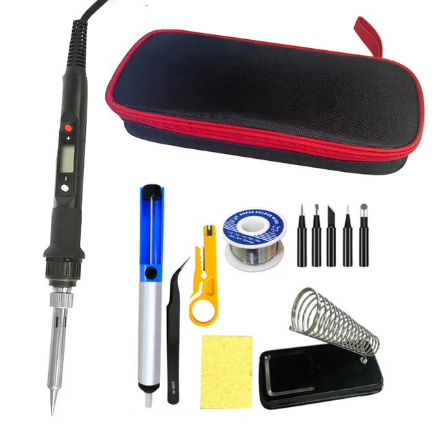 80W Digital Electric Soldering Iron Kit Set Temperature Adjustable 220V 110V  Welding Tool  Ceramic Heater Soldering Tips Rework 80W black set4