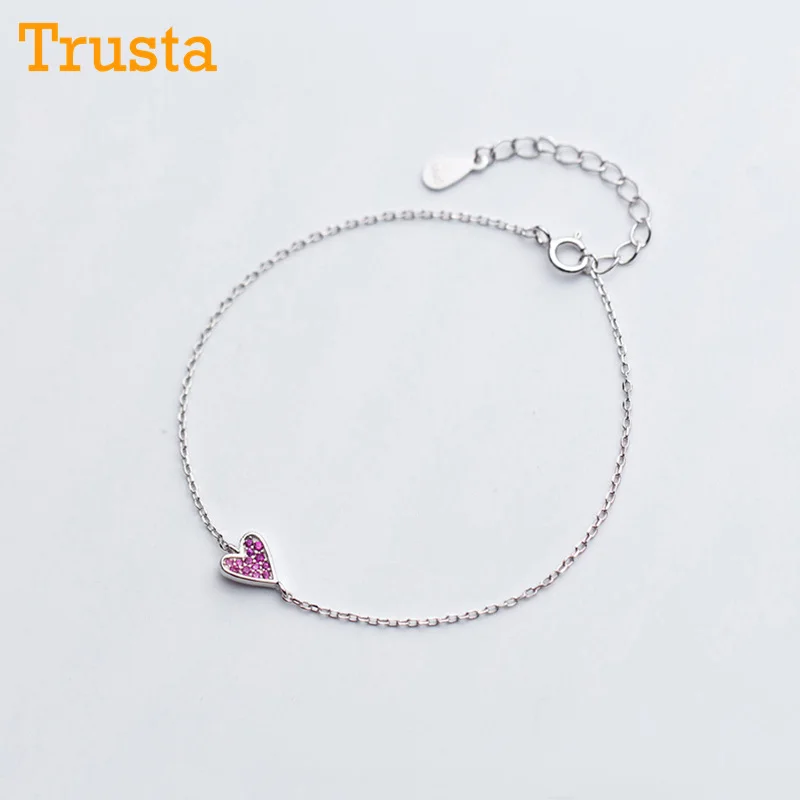 Trusta 925 Настоящее Стерлинговое серебро женские Модные ювелирных изделий CZ сердце браслет 16 см для девушек; Прямая DS567