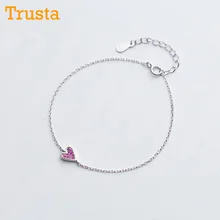 Trusta 925 Настоящее Стерлинговое серебро женские Модные ювелирных изделий CZ сердце браслет 16 см для девушек; Прямая DS567