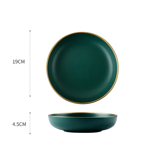 Темно-зеленая керамическая посуда, миска для риса, ложка, бытовая высококачественная керамическая посуда, поднос, Глубокая тарелка, Западный набор посуды - Цвет: A02-plate----M