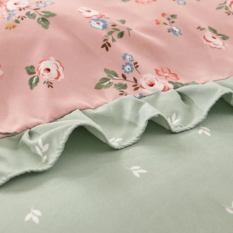 Peony Floral Girls Duvet Cover Set Soft Cotton Brushed Farmhouse Chic Blossom Ruffle 3/4Pcs Bedding set Fitted sheet Pillowcase