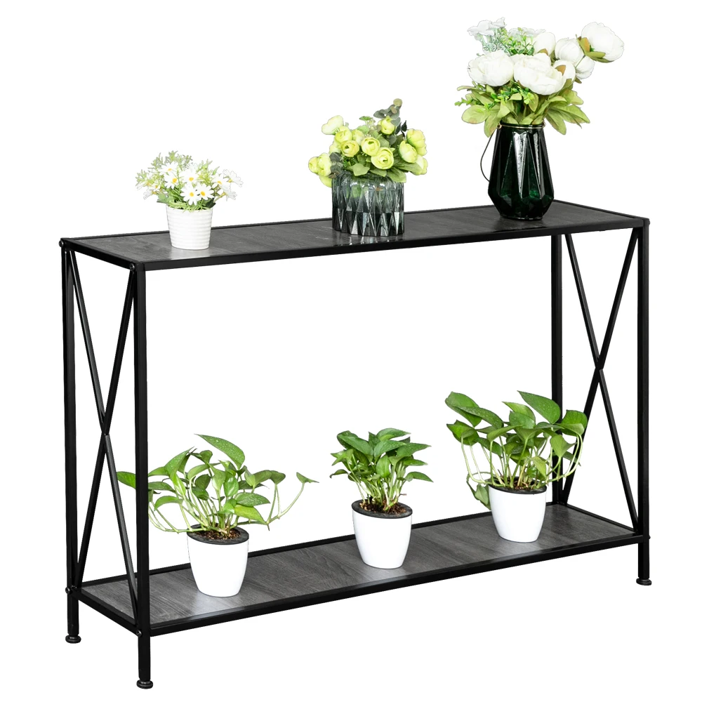 

2 Layers Desk Black Wrought Iron Base 2 Layers Forked Console Table Side Table Night Table Grey MDF Countertop