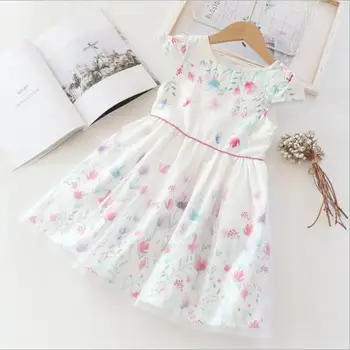 

Summer Flower Girl Dress Baby Girls White Floral Print Cotton Party Tutu Sundress Kids Dresses Wholesale