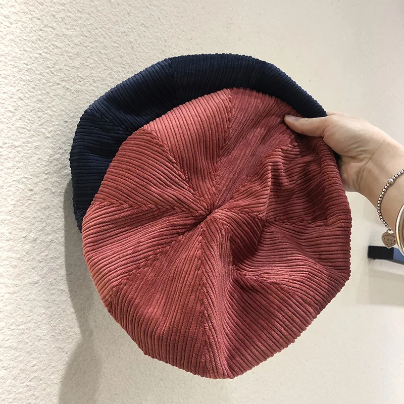 INS New Retro Corduroy Korean Version of Beret Hat Women Large Version