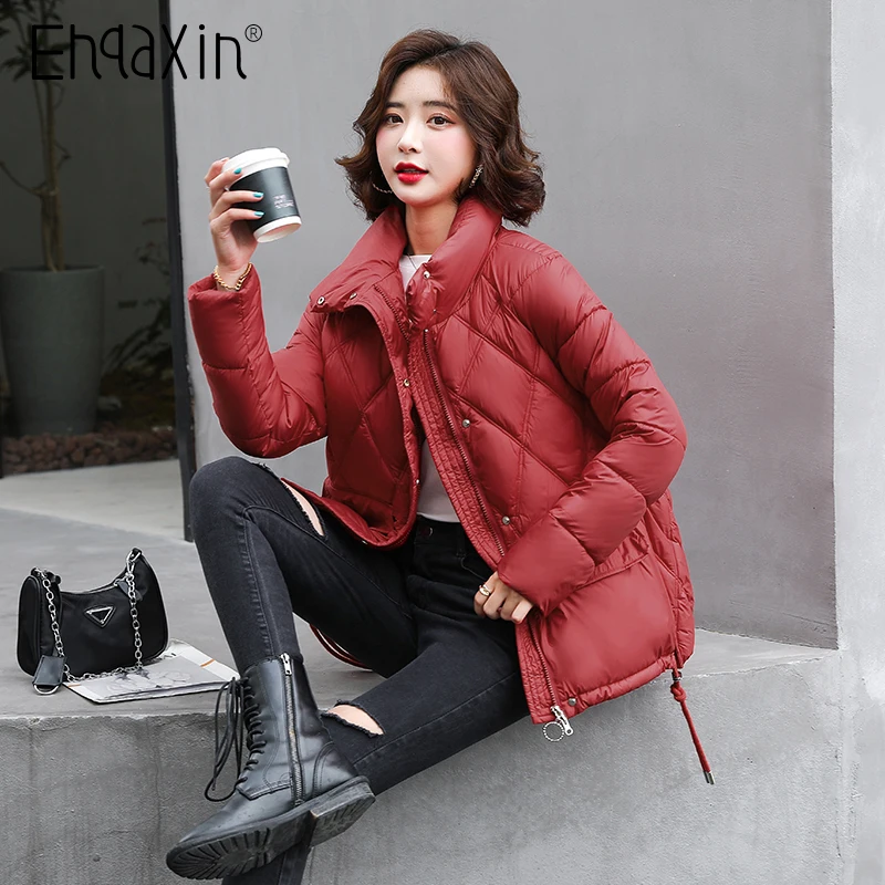 

EHQAXIN Winter Womens Down Jacket All-Match Fashion Short Drawstring Warm Loose Winter Cotton Jacket Casual Coats Ladies M-2XL