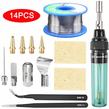 

14 in 1 MT-100 Gas Welding Soldering Irons Welding Pen Burner Blow Torch Gas Soldering Iron Cordless Butane Tip Tool