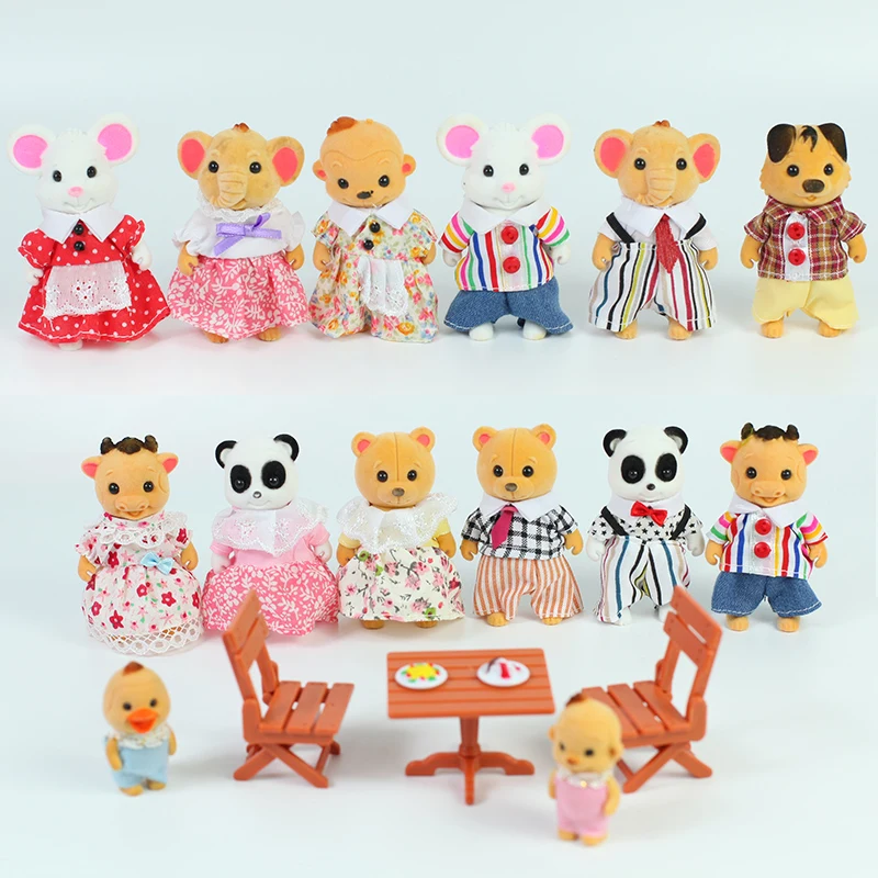 17PCS Forest Animal Family 1:12 Plush Dolls Set Cartoon Kids Toys For Girl Baby Birthday Christmas Gift Rabbit Family Dollhouse 4