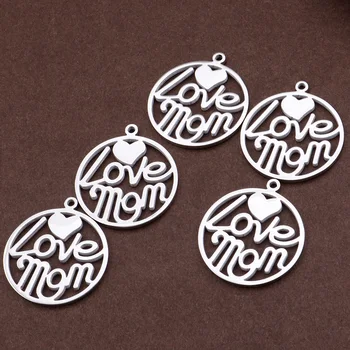 

6Pcs/Lot Dia 30MM Jewelry Making Findings Supplies Stainless Steel Love Mom Pendant For Bracelet Earrings DIY Handmade Craft