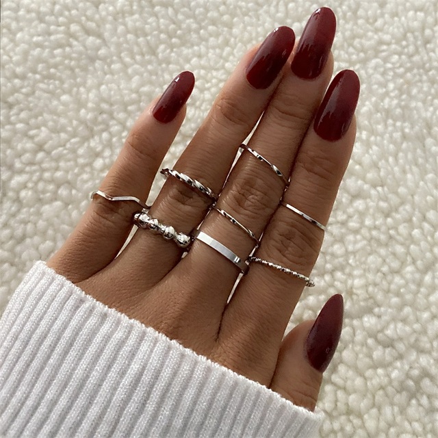 Gold Twist Pearl Pearl Rings Set Fashion Geometric Hollow Crystal Ring For Women Heart Joint Rings Boho Jewelr Accessories