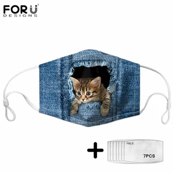 

FORUDESIGNS 3D Cute Cowboy Cats&Dogs Print Unisex Anti PM2.5 Lower Face Mouth Cover Adults Animal Expression Washable Masque
