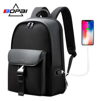 

BOPAI Men's Backpack Business Casual Bagpack 15.6-Inch Computer Bag Black Fashion Simple Travel USB Backpack