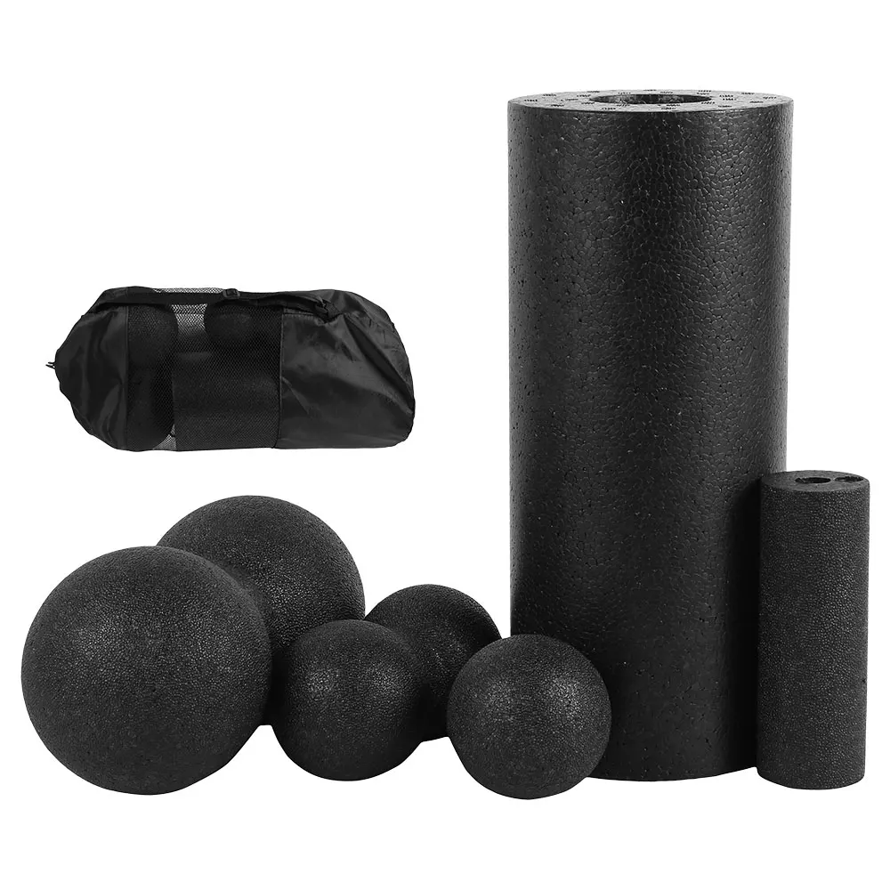 5pc Pilates Foam Roller Black Yoga Massage Foam Roller Fitness Ball Set Massage Muscle Release Exercises Equipment for Women/Men