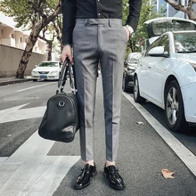 Осенне-зимние модные деловые мужские трендовые дышащие повседневные тонкие однотонные британские Стрейчевые джентльменские брюки