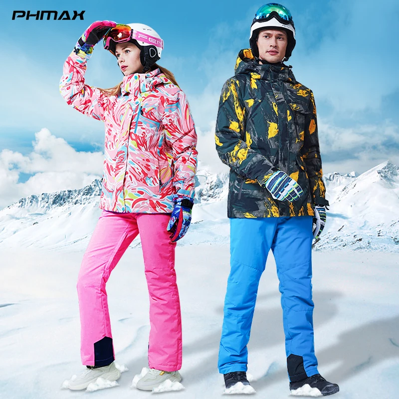 PHMAX Winter Ski Jacket Waterproof Thicken Skiing Suit Keep Warm Fleece Skiing Jacket Snowboard Clot