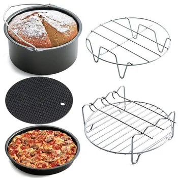 

5 Pcs Set Air Fryer Accessories Cake Barrel Pan Rack Mat Kit Portable for 4.2-5.8QT HFing