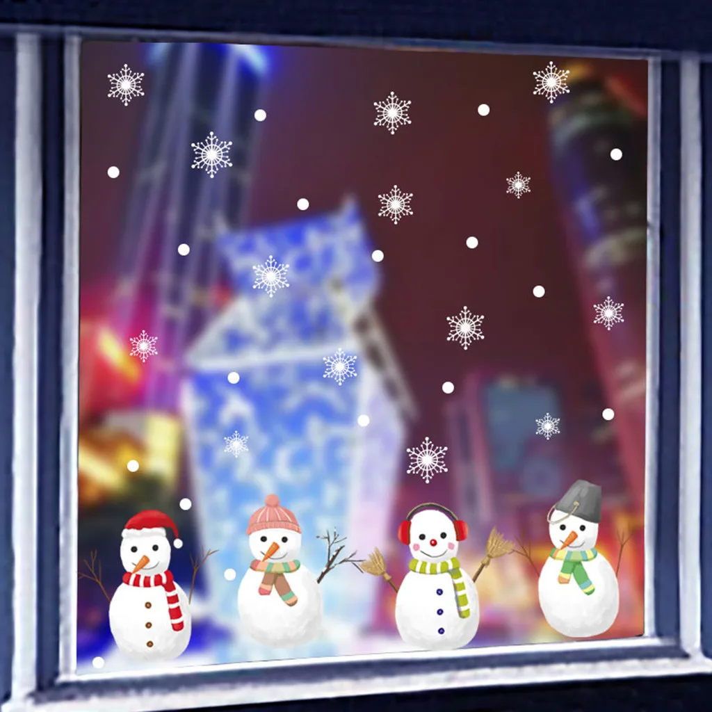 Рождественское украшение год DIY мультфильм Рождество магазин окна украшения стены стикеры, рождественские снежинки город