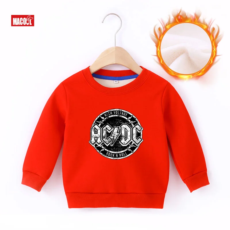 

kids Sweatshirts winter Fashion Children hoodies toddler Baby girls clothes ACDC t shirt boys Cartoon Plus velvet to keep warm