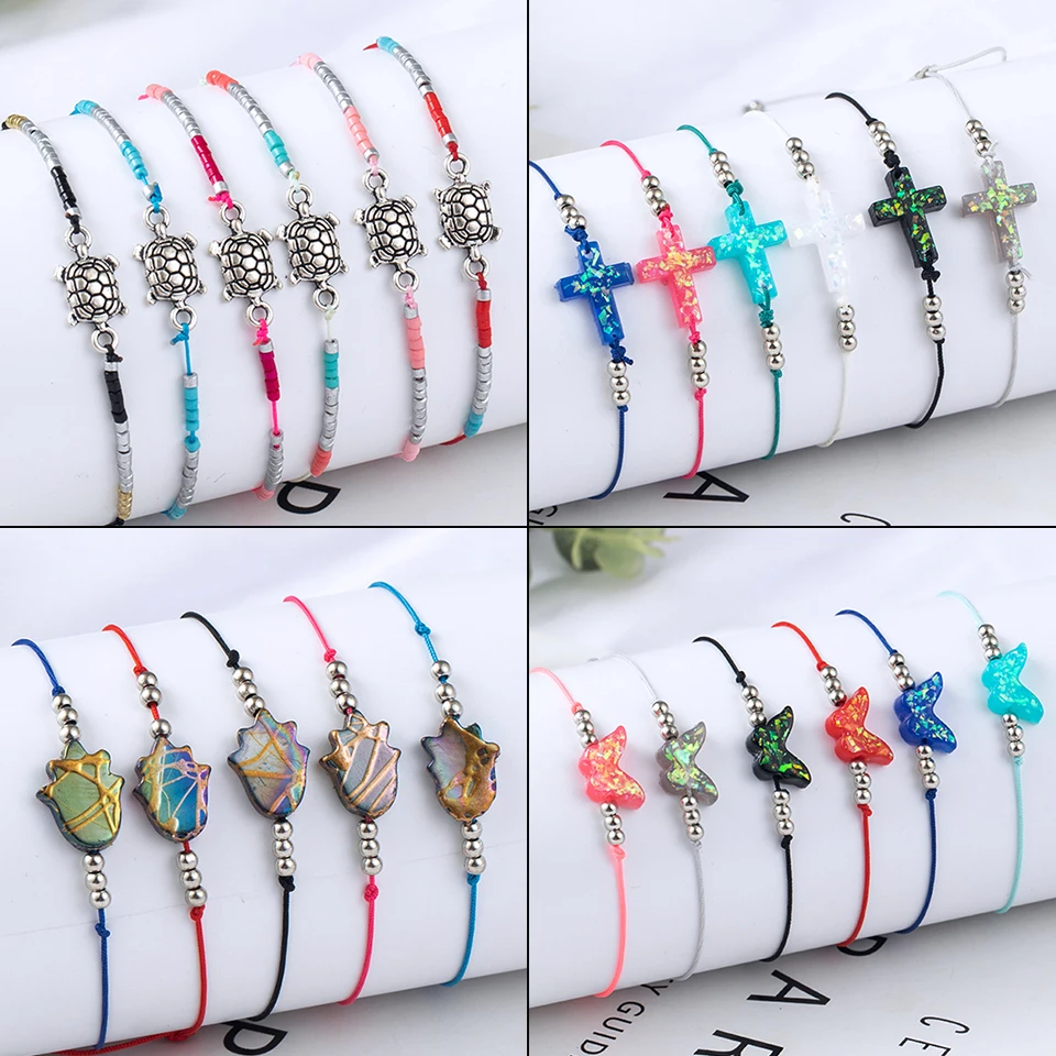 

Boho Ankle Bracelet Bohemian Colorful Heart Beads Jesus Cross Turtle Butterfly Infinity Triangle Anklet Women's Leg Bracelet