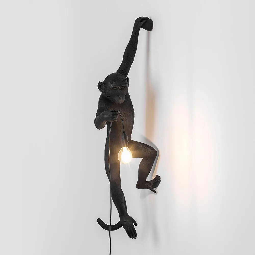 Modern Resin Black White Monkey Pendant Light for Living Room Lamps Art Parlor Study Room Led Lights Lustre with E27 Led Bulb - Цвет корпуса: Black-Wall lamp