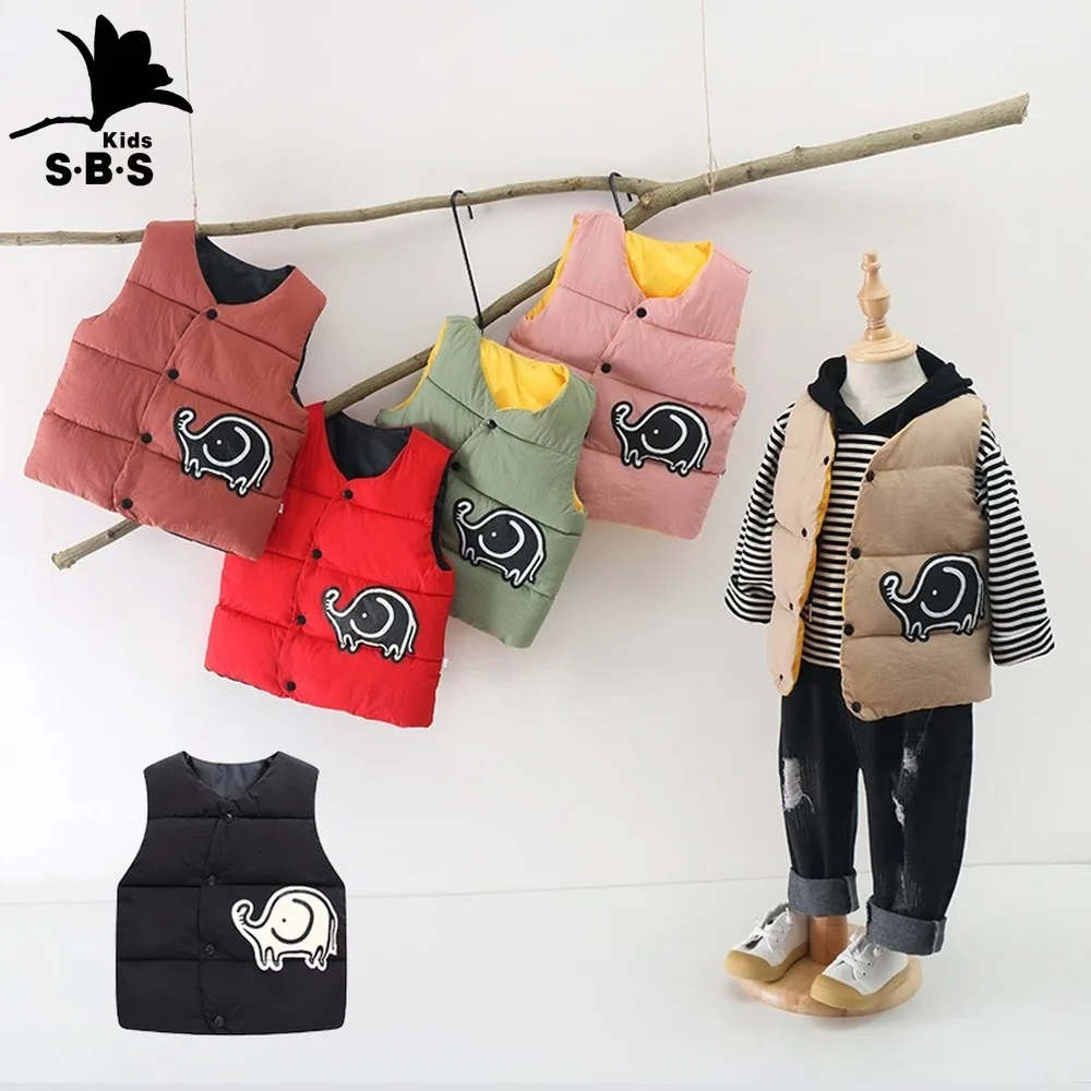 

2019 Autumn and Winter Children's Down Cotton Vest Short Design for Boys and Girls Wearing Cotton Vest Cartoon Elephant Printing