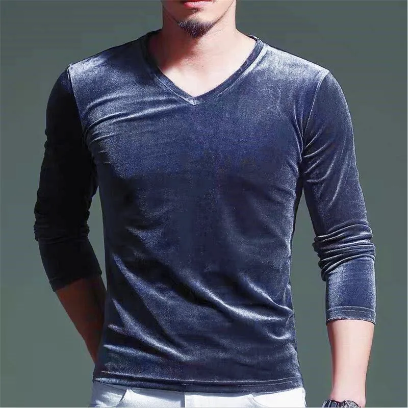 2022 Autumn Men Slim Fitness Velvet T 