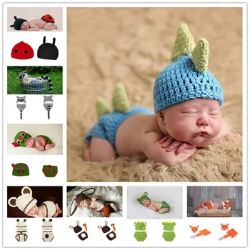

Raccoon Bear Fox Frogs Ladybug Dinosaur Rabbit Turtle Baby Clothing Set Newborn Photography Props Infant Crochet Knit Costume