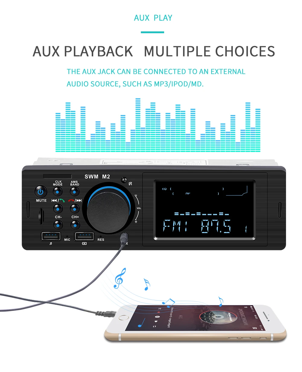 12V Single 1Din Bluetooth Car Stereo Audio In-Dash FM Aux Input Receiver USB TF MP3 Radio Player Autoradio