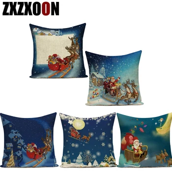 

Cotton Linen Decorative Throw Pillows Case Merry Christmas Trees Santa Claus Sofa Home Decoration Pillow Cushion Cover