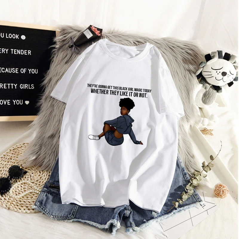 

Vogue Black Girl Magic t shirt Women African Black Girl Female T-shirt Gothic top female Hip Hop White T-shirt Femme