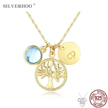 

SILVERHOO 925 Sterling Silver Pendant Necklace For Women Austria Crystal Tree Pendant Necklace Party High Jewelry Gift New