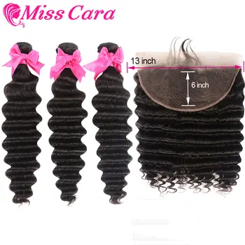 

Brazilian Loose Deep Bundles With Frontal Miss Cara 13*6 Frontal With Bundles 100% Remy Human Hair 3/4 Bundles With Fronta